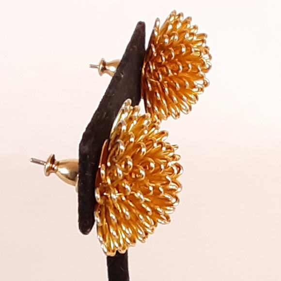 Spike Dome Stud Earrings Gold Tone Post Back - Picture 2 of 8